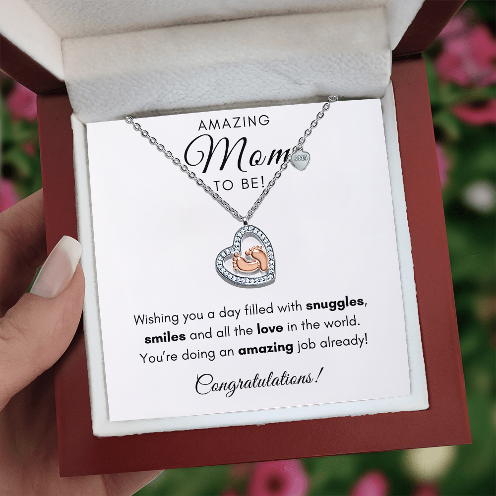 Amazing Mom To Be - Baby Feet Love Necklace