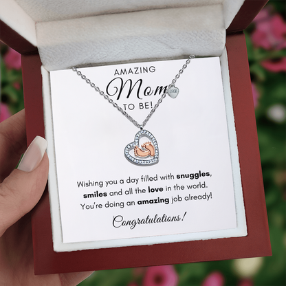 Amazing Mom To Be - Baby Feet Love Necklace