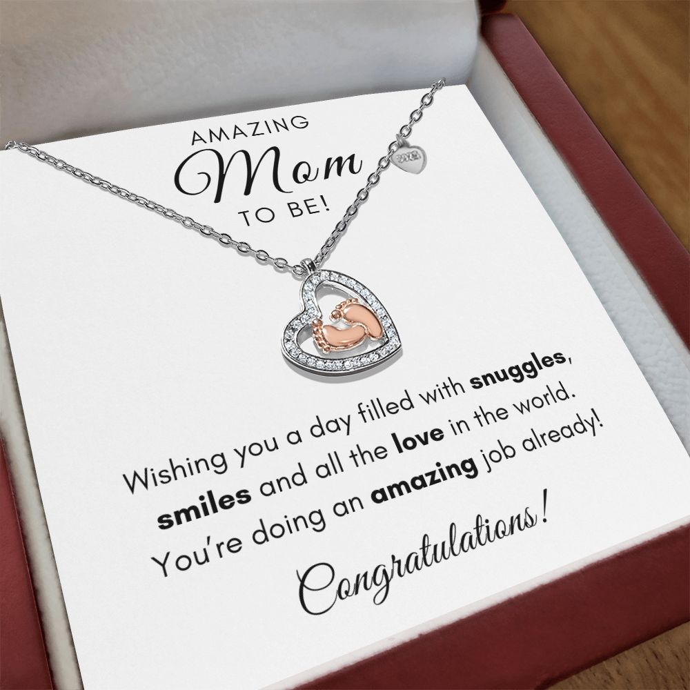Amazing Mom To Be - Baby Feet Love Necklace