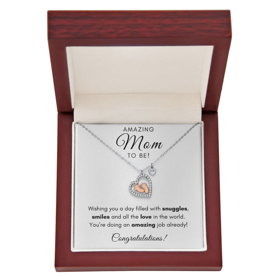 Amazing Mom To Be - Baby Feet Love Necklace