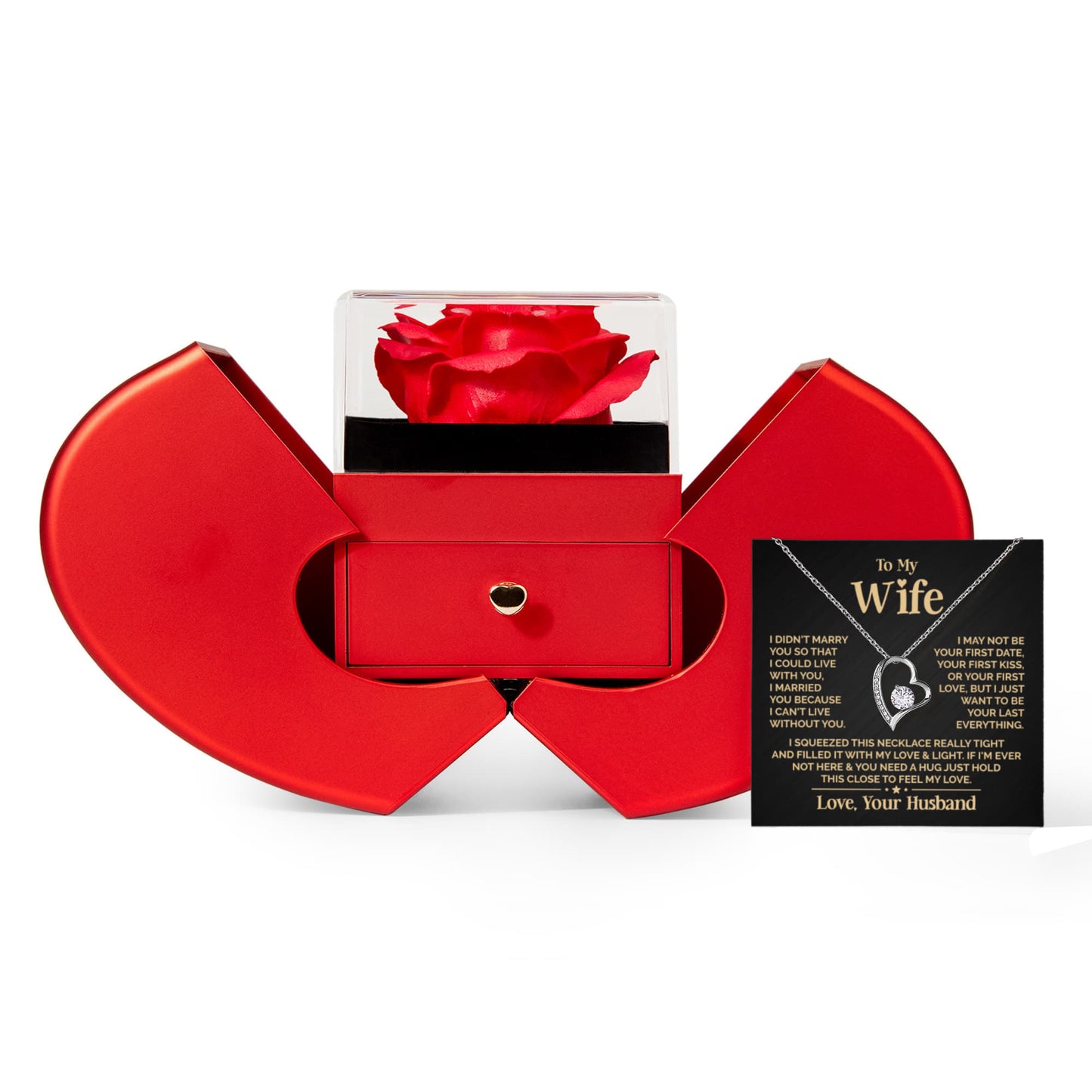 Amity Heart Necklace - Rose Heart Box - Wife Feel My Love